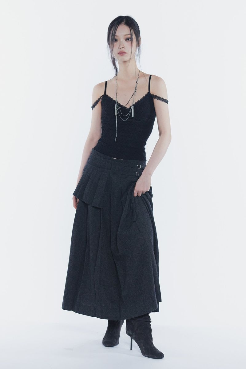LAYERED PLEATS SKIRT charcoal