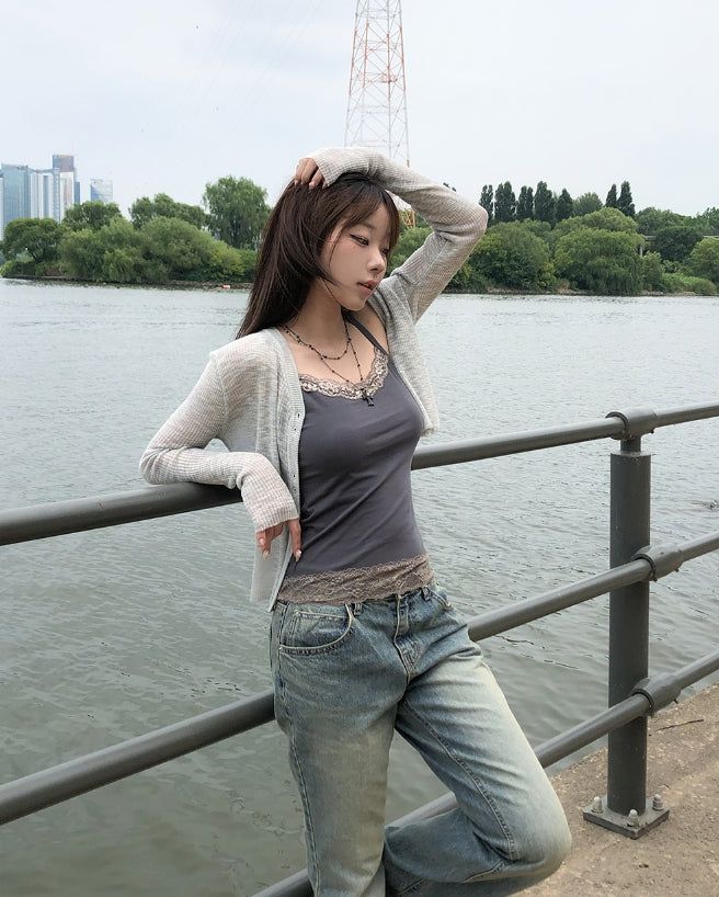 Henne Double Button See-Through Cardigan