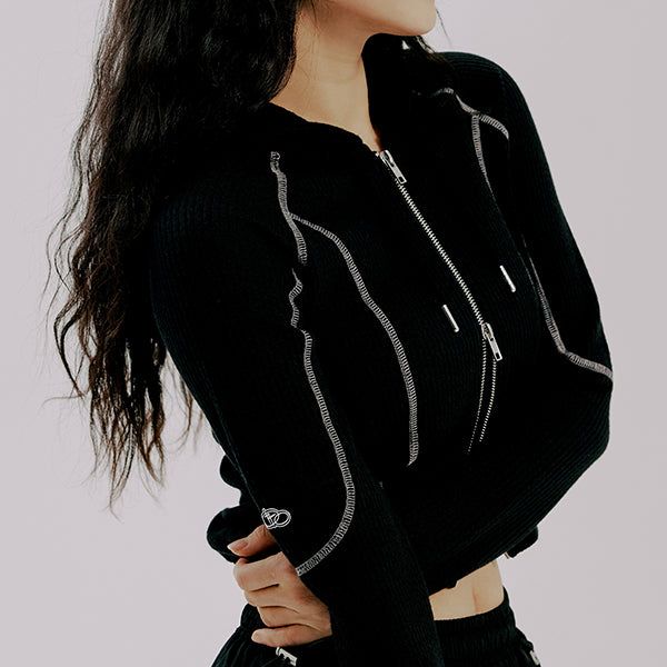BIKER KNIT HOOD ZIP UP
