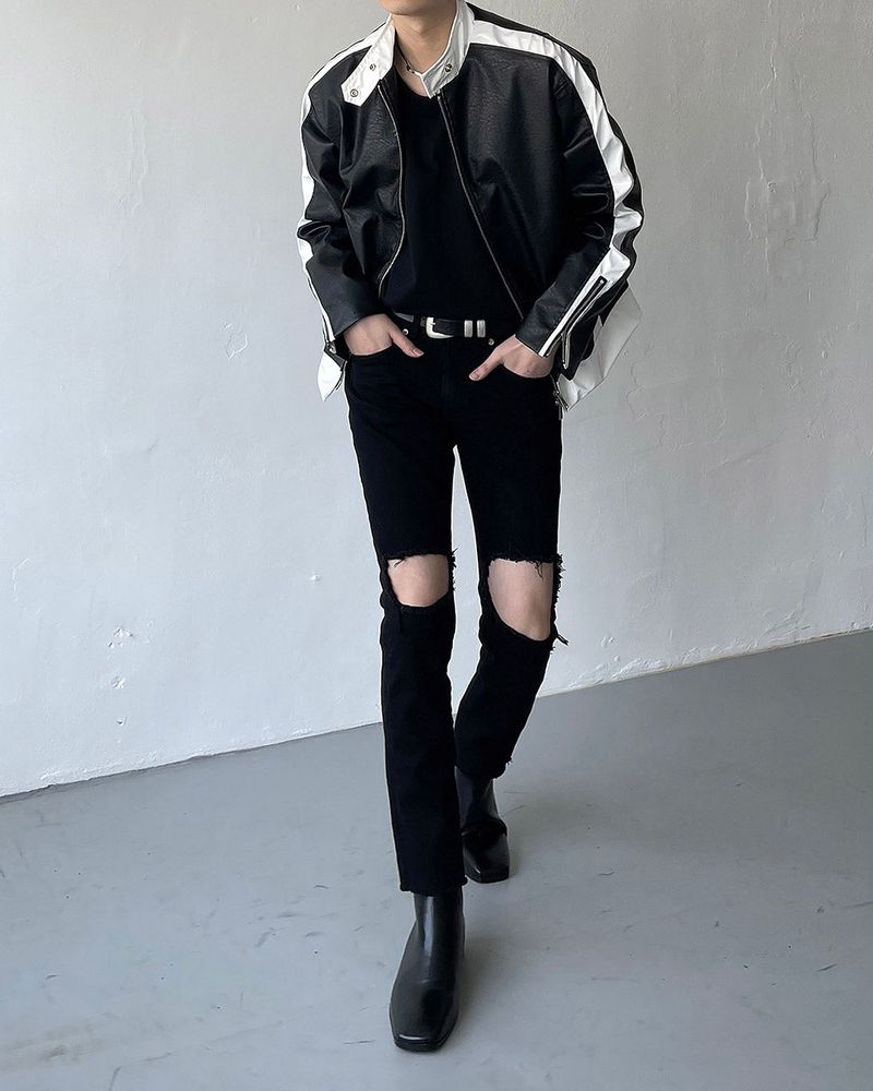 ENOC Glossy Biker Leather Jacket (2 colors)