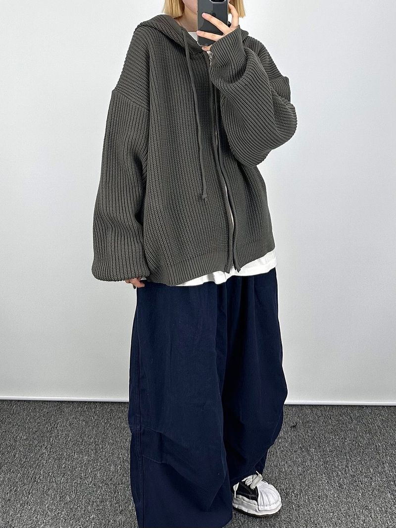 Warm hooded knit zip-up