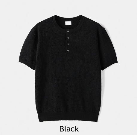 Icy Henley Neck Short Sleeve Knit