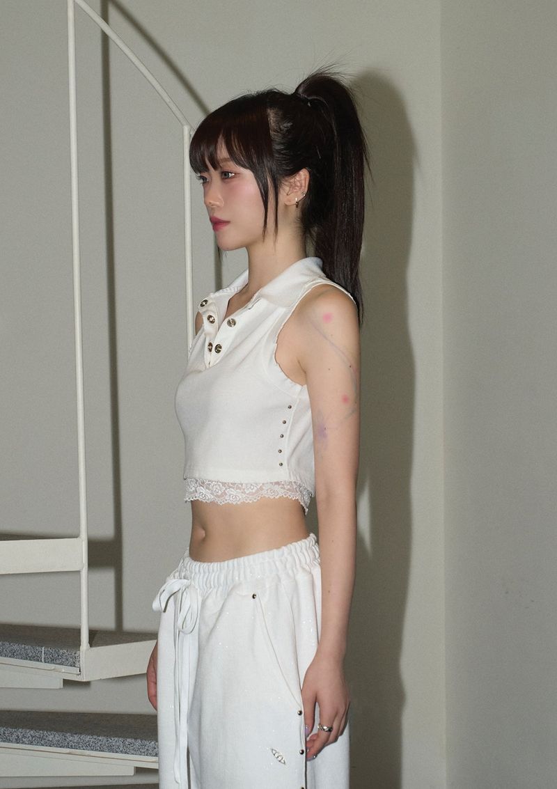 (3rd reorder) stud lace pk top - white