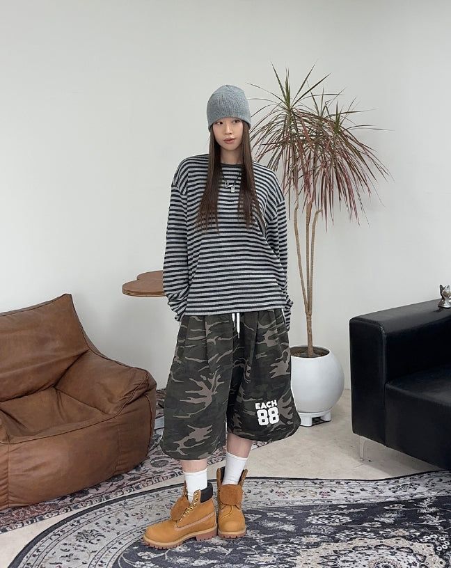 Iken Striped Waffle Crop Top