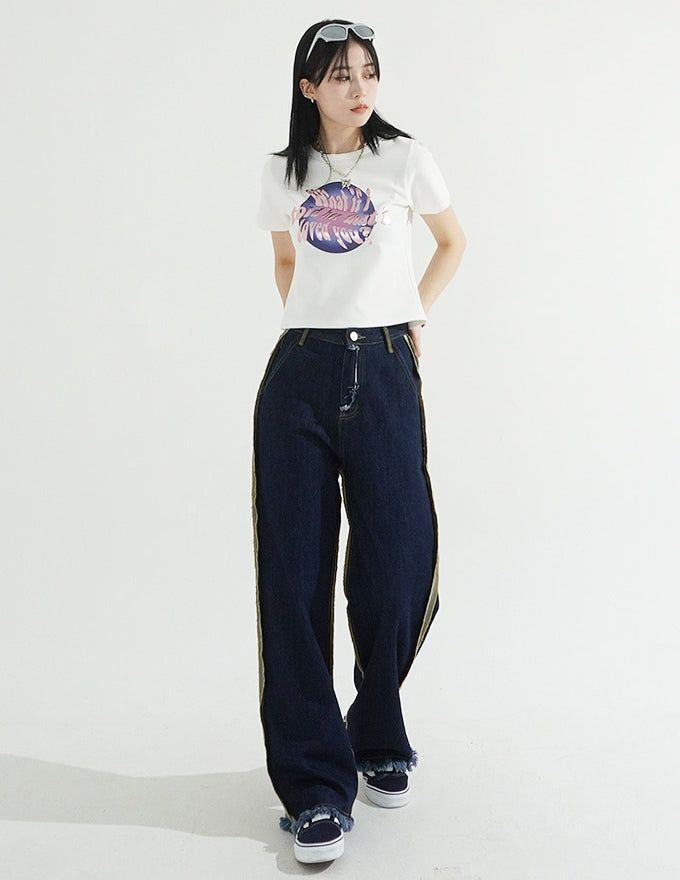Double Side Seam Cutting Denim Pants