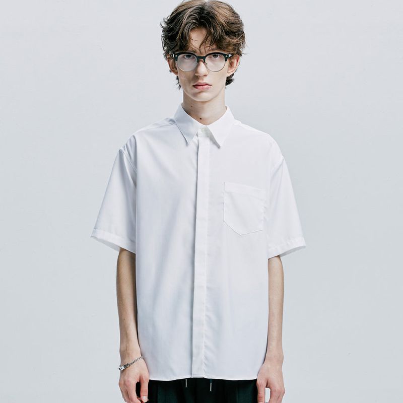 [SLIMTIE SET]fine twill tip half shirt white