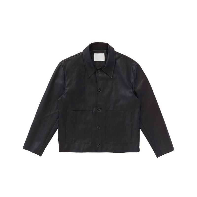 Leather Collar Button Jacket 3COLOR