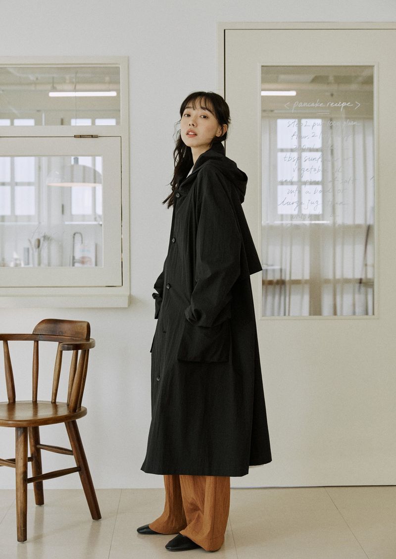 unisex long hood coat black