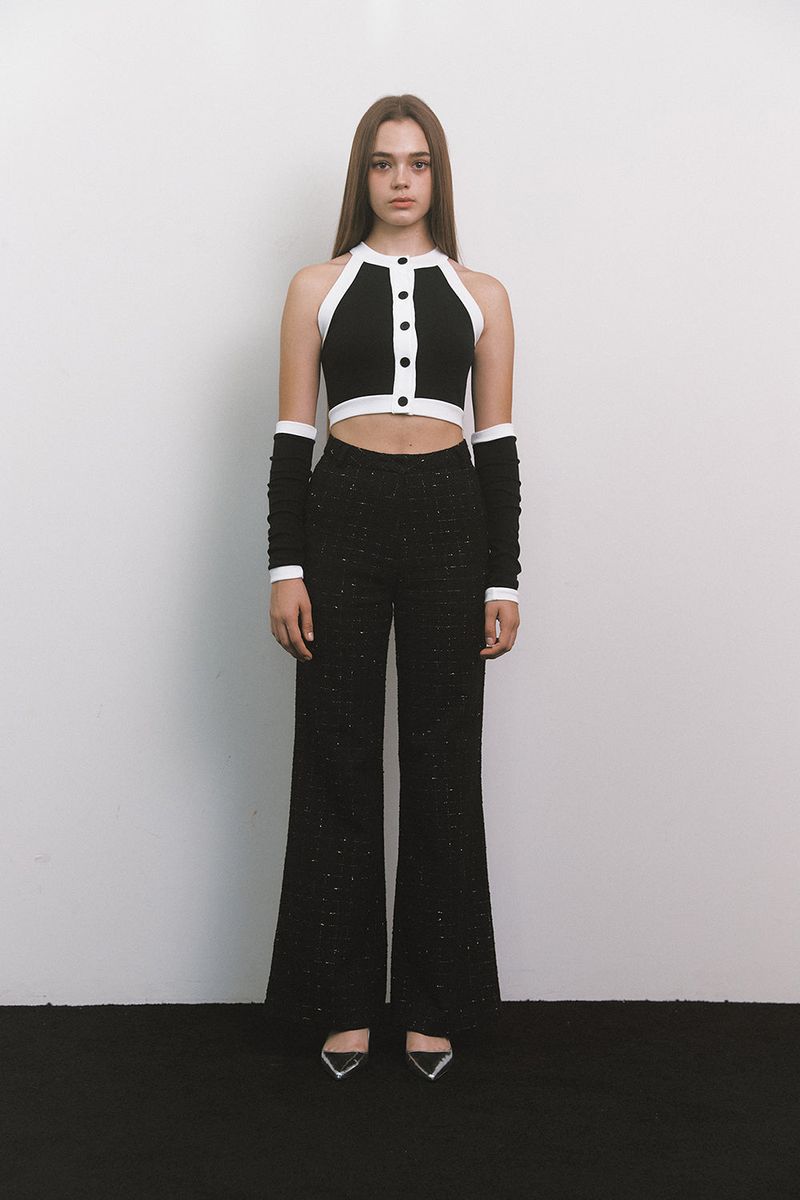 Glitter Tweed Pants Black