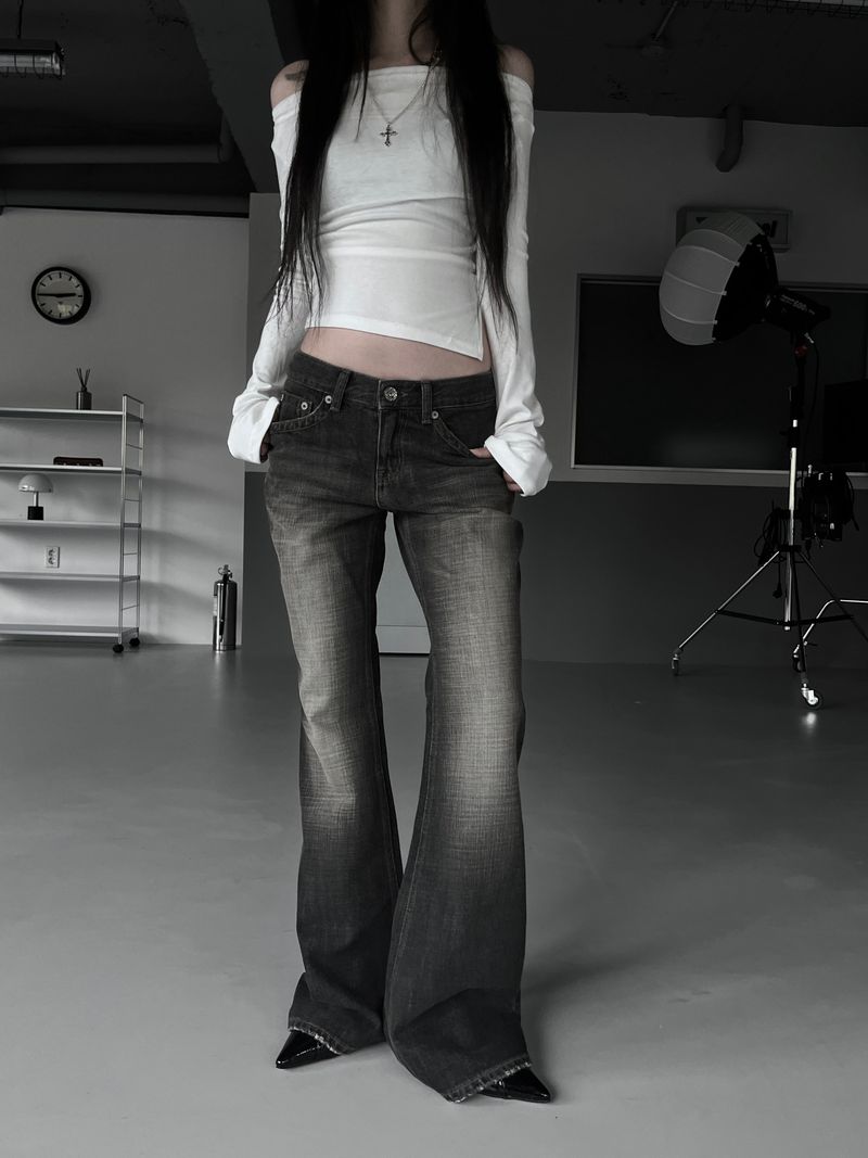 fade washed bootcut denim