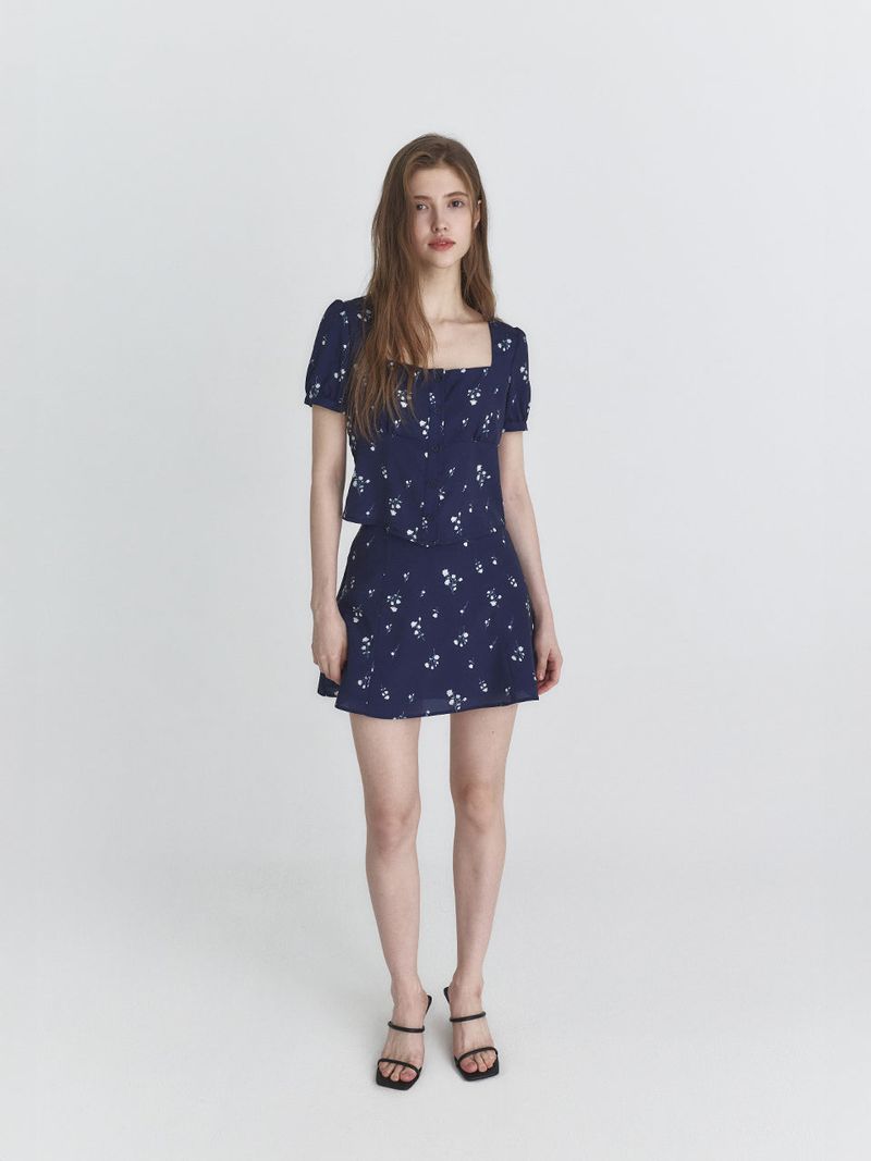 Floral flare skirt (Navy)
