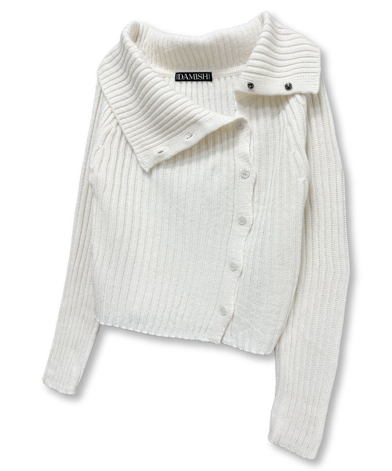 High Neck Side Button Cardigan_Ivory
