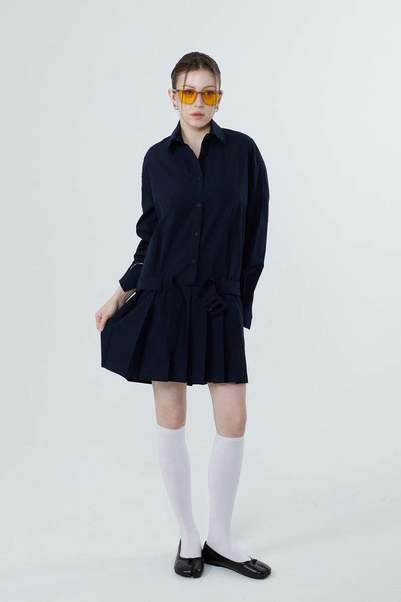 NEW LOW PLEATS DRESS_NAVY