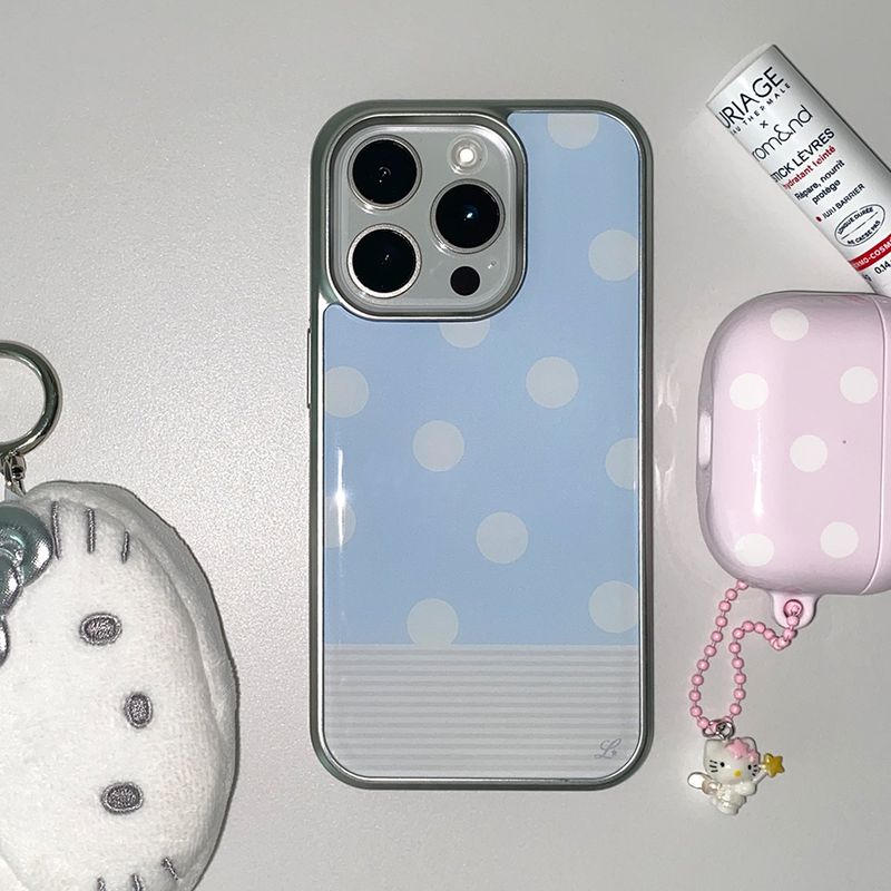 [MADE] BERRY DOT PHONE CASE BLUE (epoxy silver bumper)