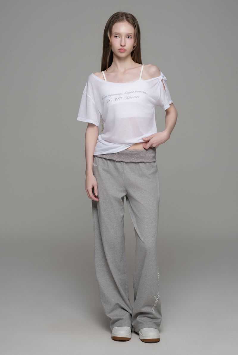 Powder sheer ribbon top, White