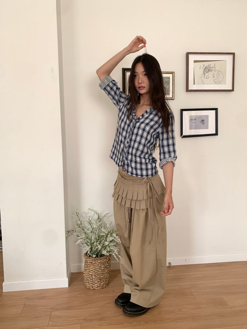 DOUBLE PLEATS LAYERED SKIRT (2C)