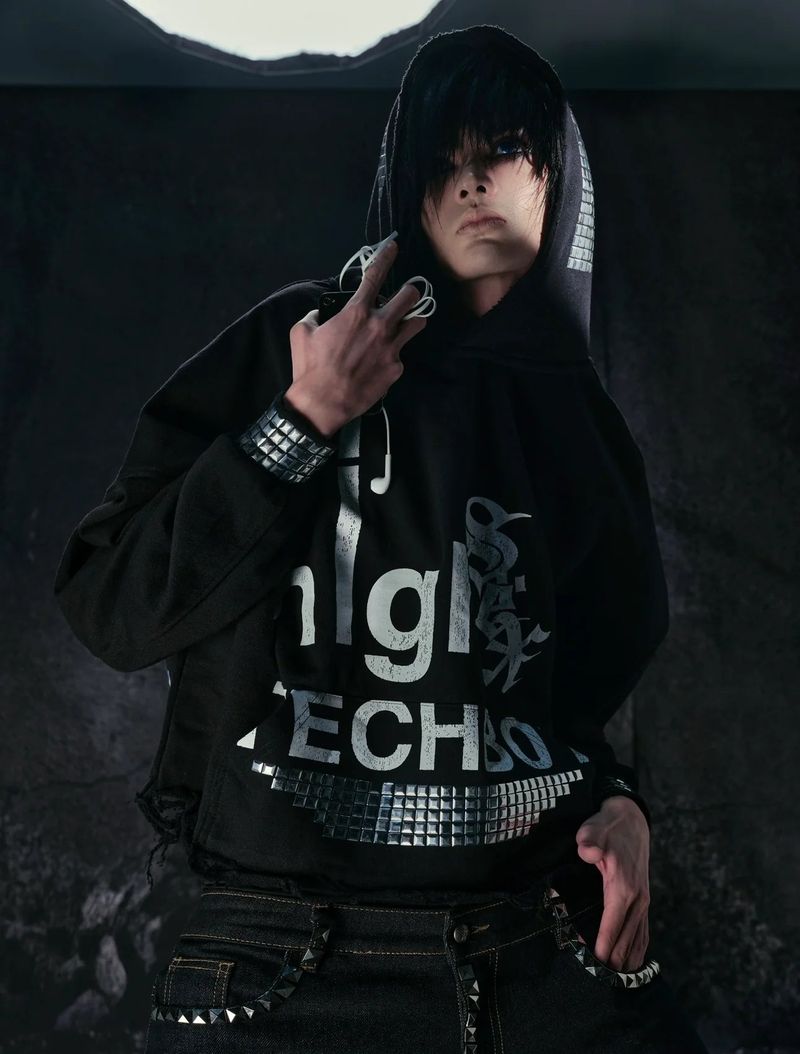 "TECH B0Y" STUDDED HOODIE