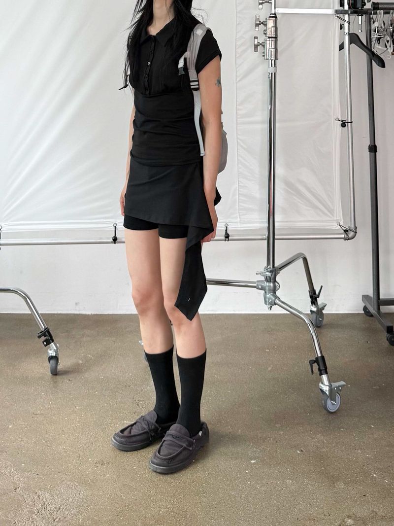 EYELET DRAPE SKIRT PANTS