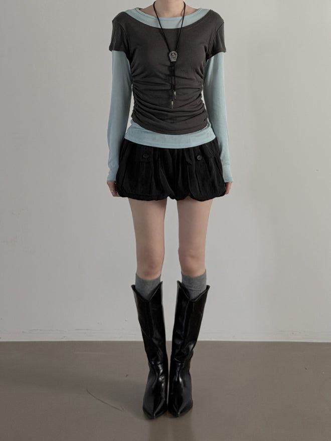 Dual Layered Color Matching Boat Neck Tee