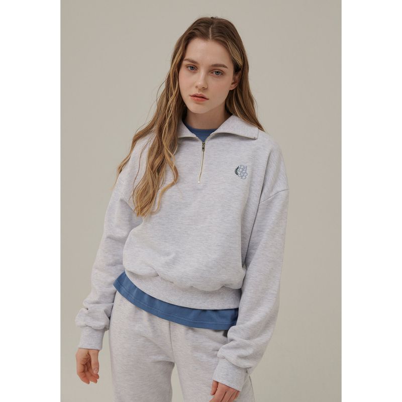 SMALL LOGO HALF ZIPUP SWEATSHIRT_WHITE MELANGE