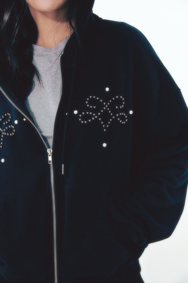 Pearl Hoodie Zip-Up Black