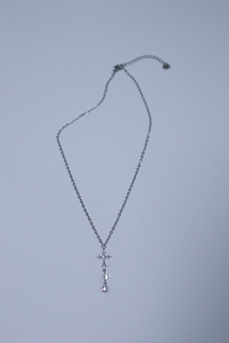 cross water drop transparent gemstone necklace