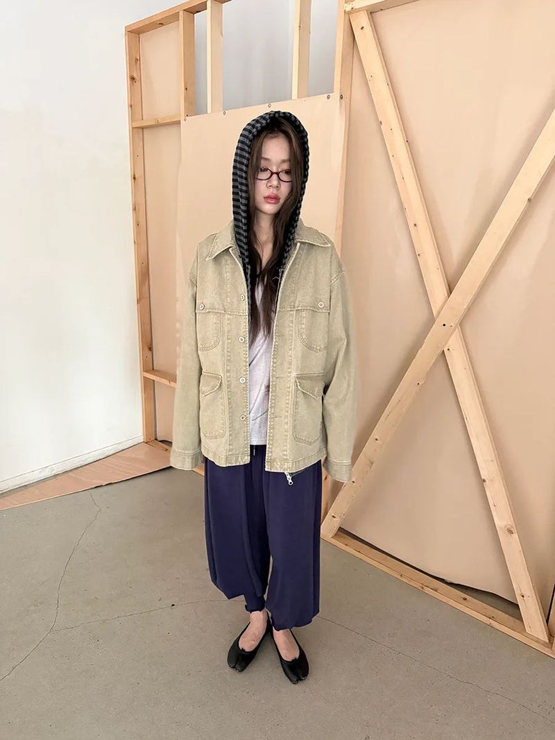  stripe washing hood zip-up