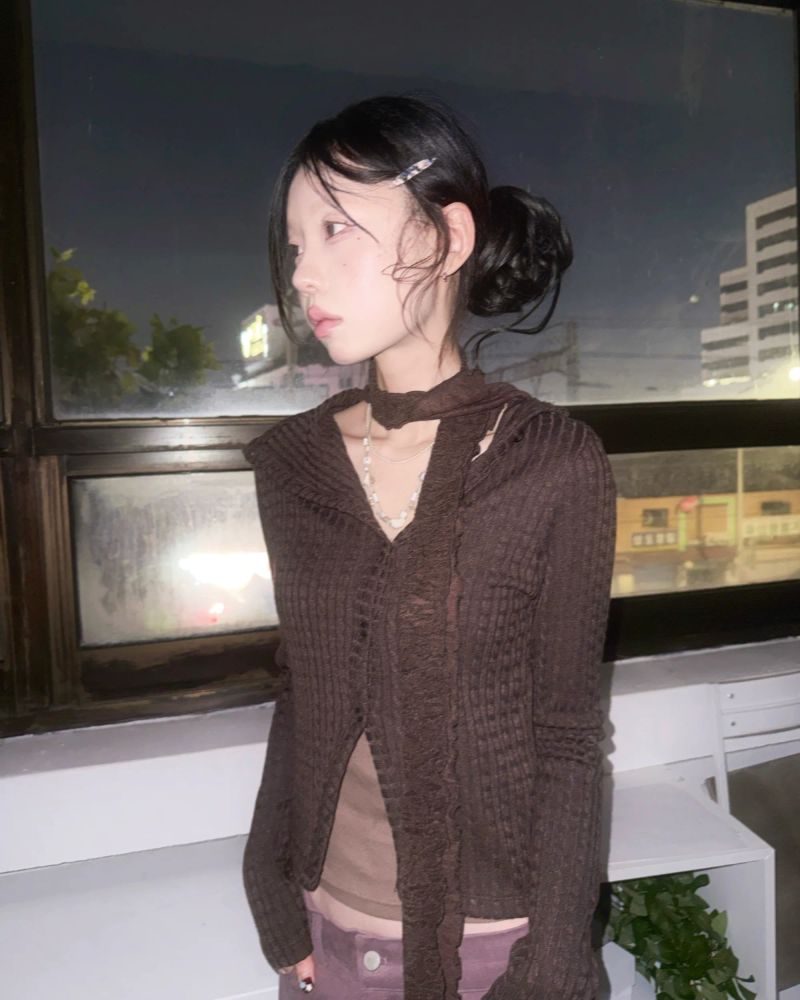 (3color) Slit Cable High-Neck Slim Cardigan
