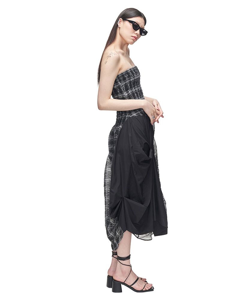 DOZI - Smocking Draped Dress _ Black