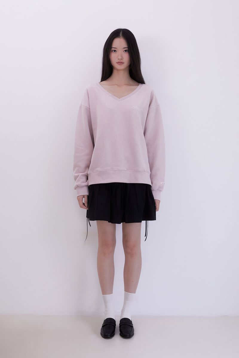 Lettering Deep V-Neck Sweatshirt (PINK)
