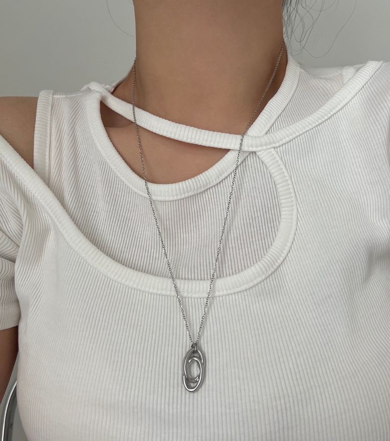 vbb vertical steel long double twin ring layered ball long necklace stainless steel