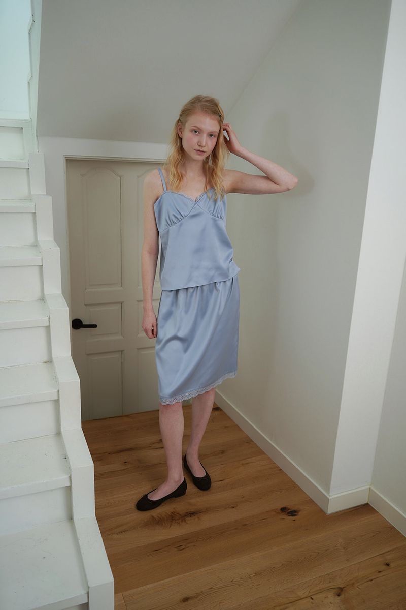 Satin midi skirt_skyblue