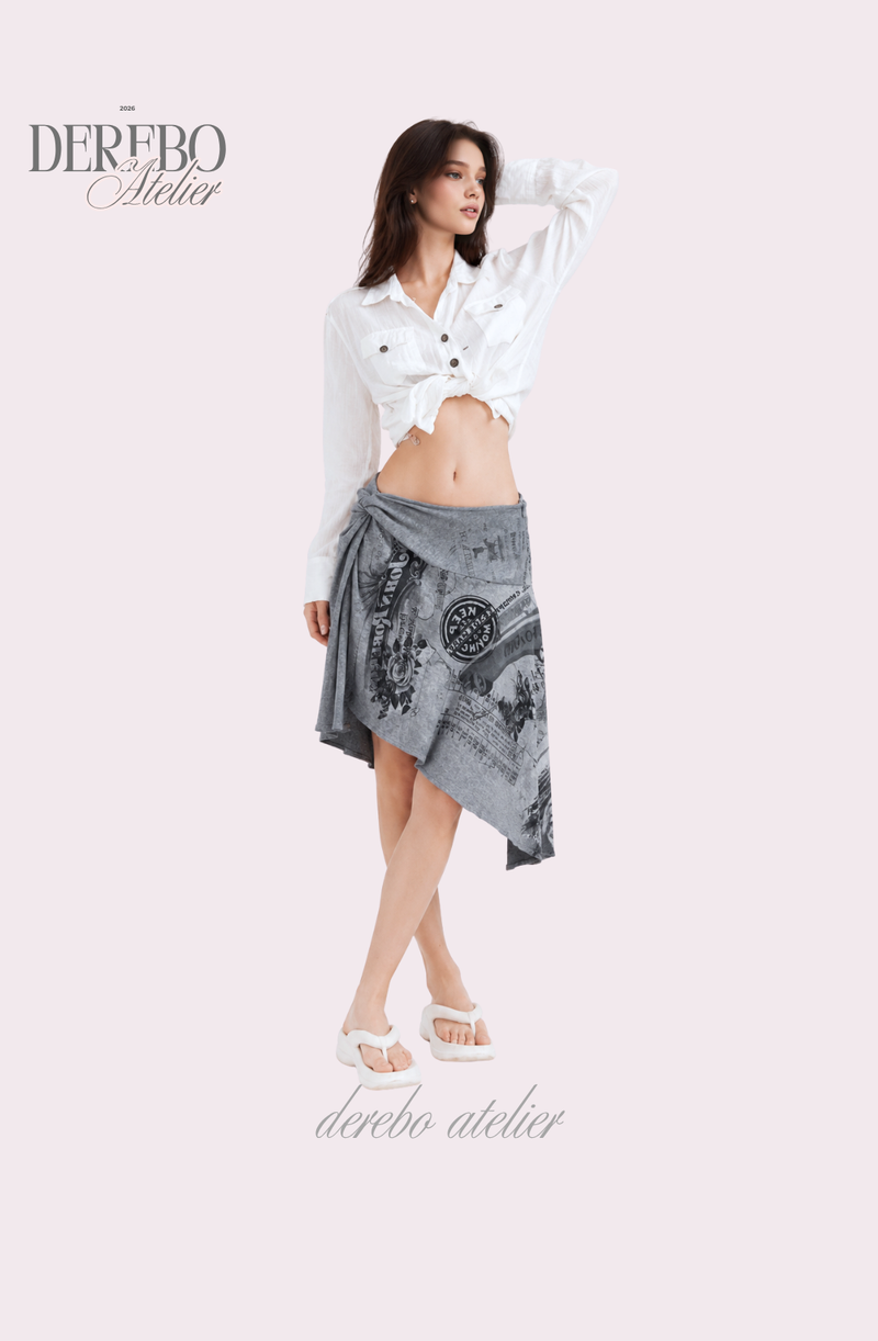 Gray Paper Unbalanced Midi Skirt