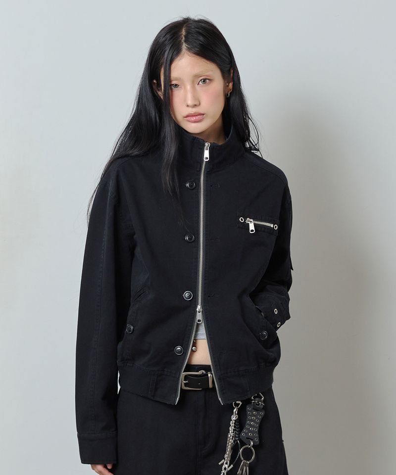 ODDSTUDIO（オッドスタジオ）の「Vintage Washed Cotton High-Neck Blouson Jacket - BLACK（Jackets/Outerwear）」