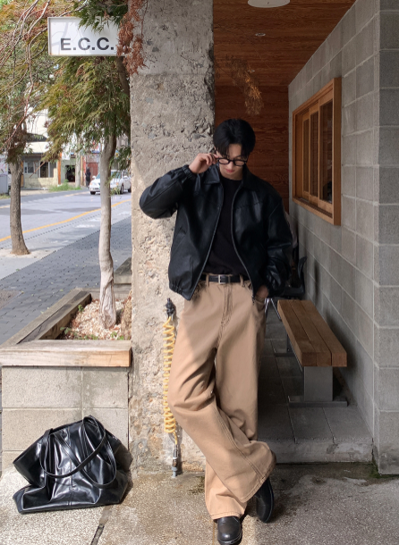Waini Crack Two-Way Semi-Over Leather Jacket