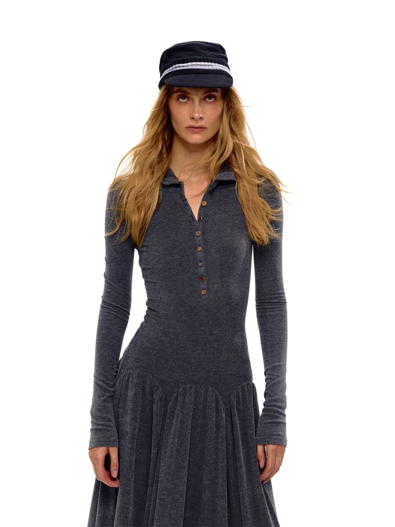 NyDkyel™ Knit hooded dress with irregular buttons embellished with fleece feel pit stripe