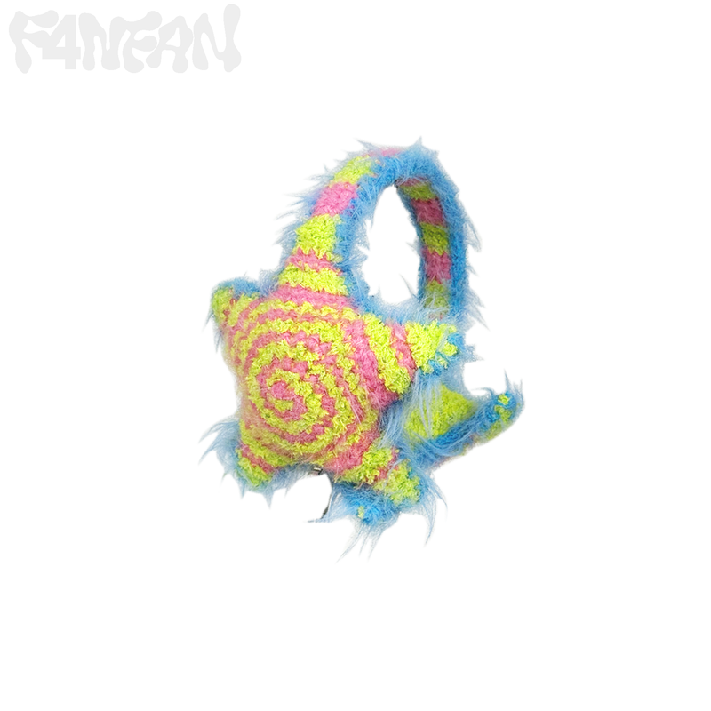 F4NFAN（ファンファン）の「ハンドメイド クロシェ スター イヤーマフ レインボー ソルベシャーベット（帽子）」