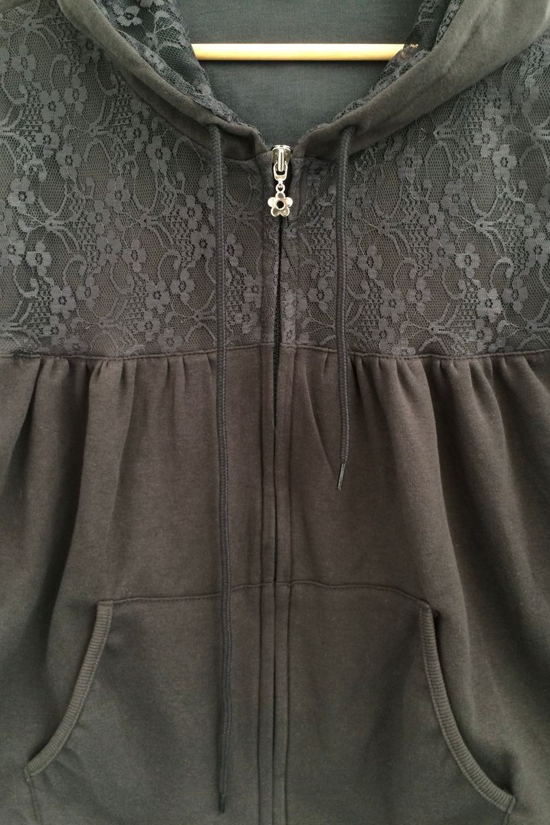 Flower Lace Half-Shirring Hooded Zip-Up