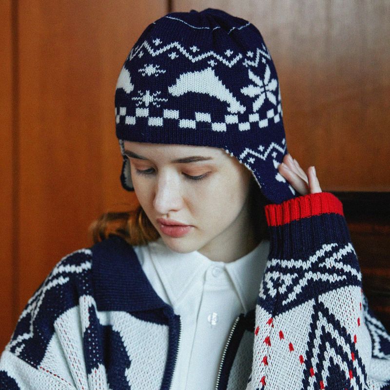 Dolphin nordic earflap knit beanie