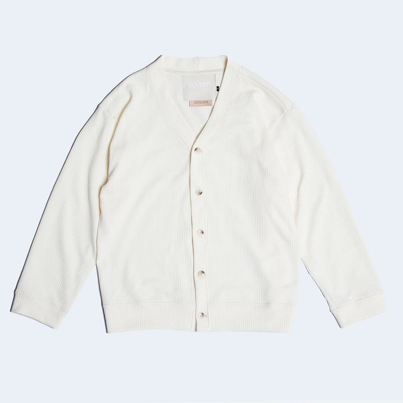 DAMP V-NECK WAFFLE CARDIGAN_IVORY