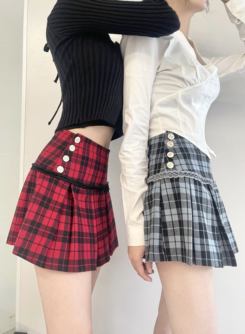 Seow(ソウ)の「ウールレースチェックプリーツミニスカート(スカート)」