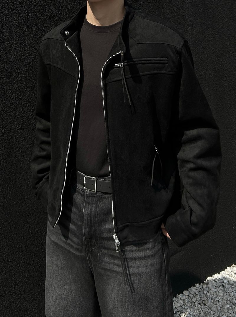 (MADE) ONE PICK WESTERN BIKER SUEIDE JACKET-BLACK