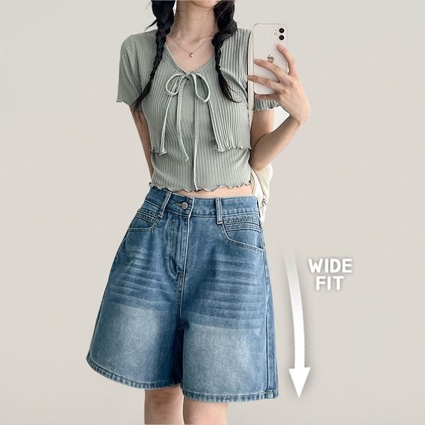 hijjoo（ハイチュー）の「Kiki A-line Washed Knee-length Denim Pants (3 Colors)（Pants）」
