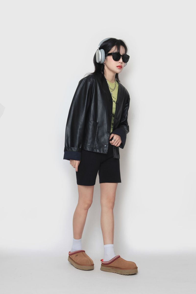 Crop leather cardigan