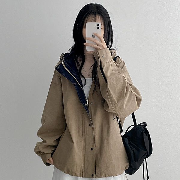 Bitt Two-Way String High-Neck Hooded Field Jacket Jumper (4 colors)