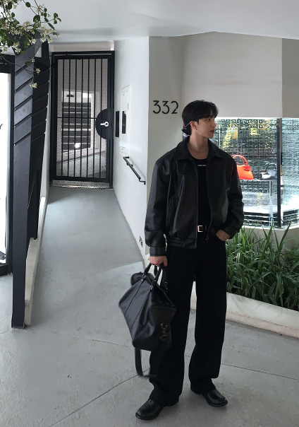 [ In-house ] Deep Black Premium Western Leather Blouson