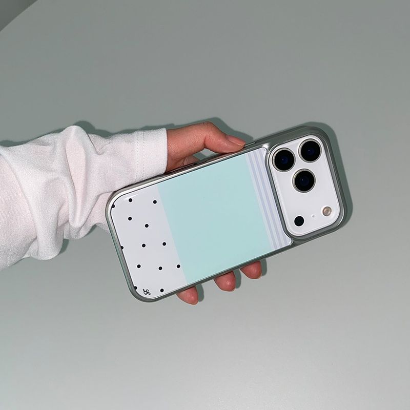 [MADE] DOTTY STRIPE PHONE CASE MINT (epoxy silver bumper)