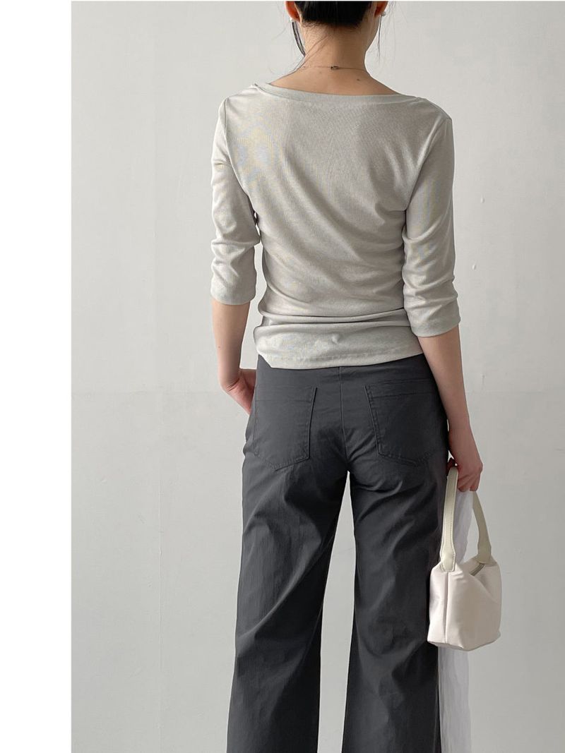 Ribbed Deep U-Neck Crop T-Shirt