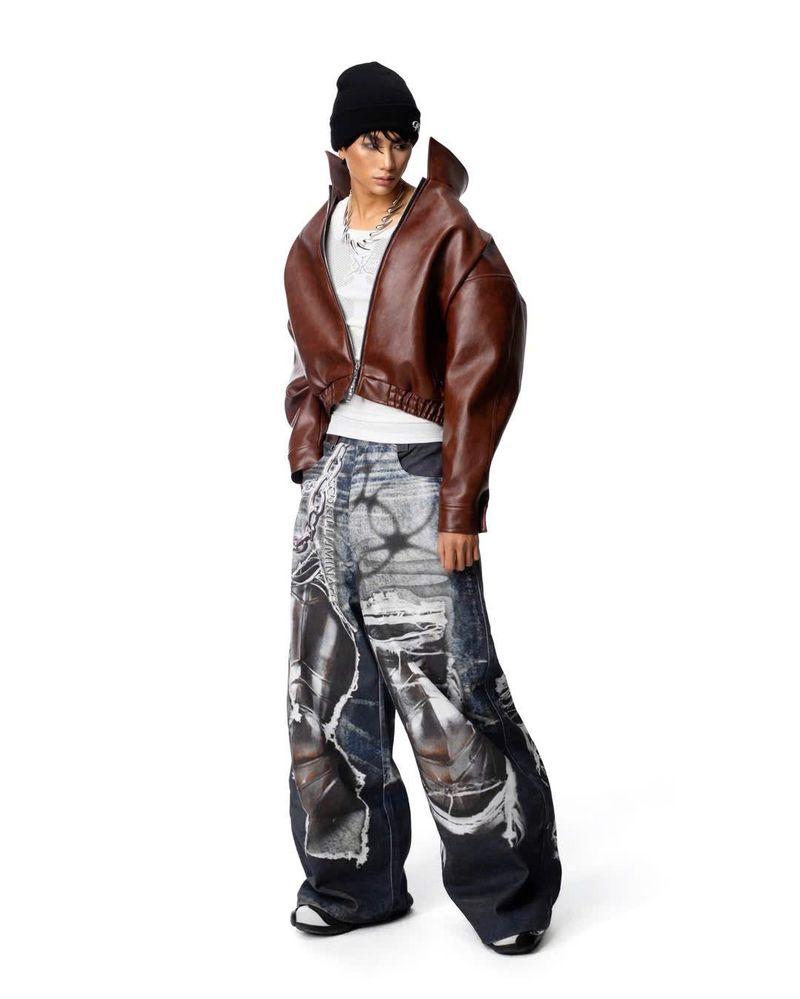 OVERSIZED LEATHER BOMBER JACKET (Brown)
