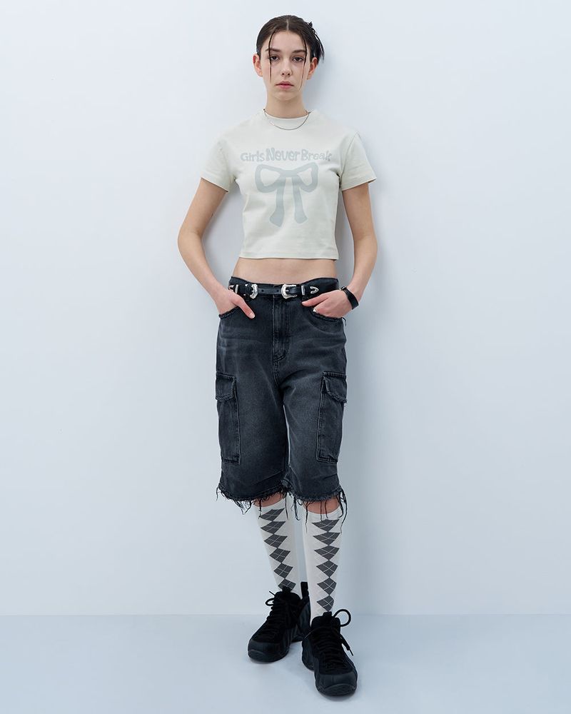 NEVER BREAK CROP TSHIRT-BEIGE